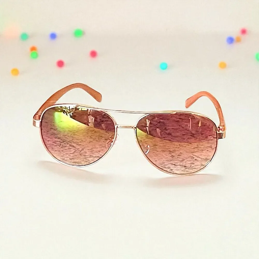 Velvet Eyewear Bonnie Aviator Sunglasses in Rose Gold Flash w/microfiber pouch